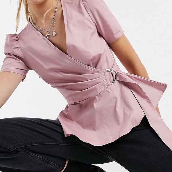 NWT NWT Puff Sleeve Wrap Top with Belt Detail in Mauve S - Picture 2 of 5